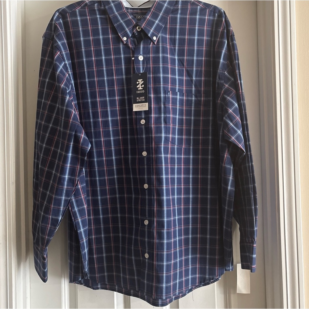 IZOD Performance Comfort Men's Big Tall 2XB  Plaid Check Shirt NWT
